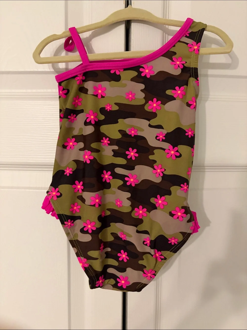 OP Girls' One-Shoulder Camo Floral One-Piece Swimsuit - Pink Size 24 Months EUC